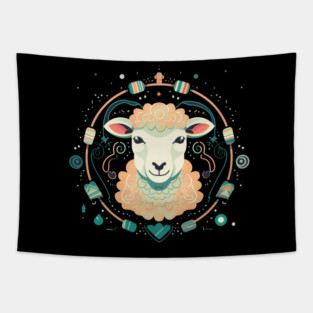 Sheep in Ornament, Love Farm Animals Tapestry