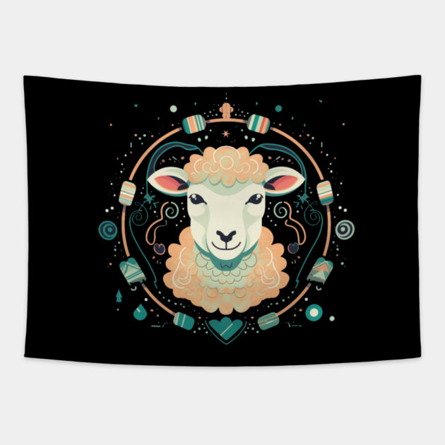 Sheep in Ornament, Love Farm Animals Tapestry by logiamerch