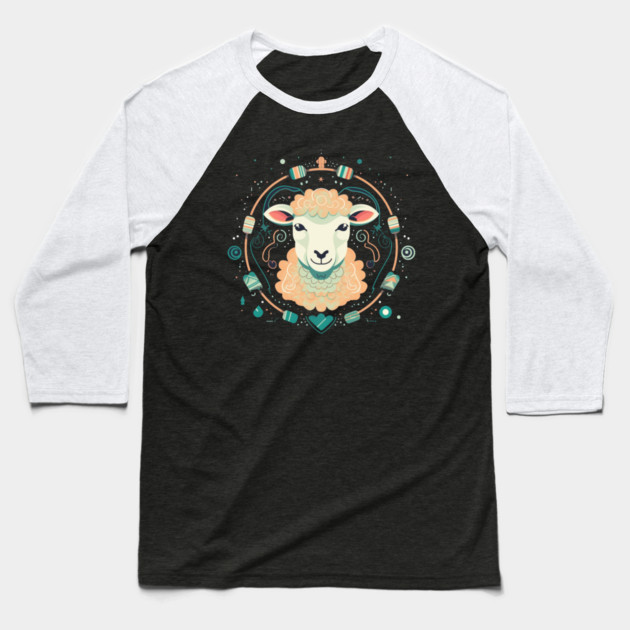 Sheep in Ornament, Love Farm Animals Baseball T-Shirt by logiamerch