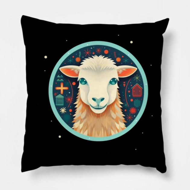 Sheep in Ornament, Love Farm Animals Pillow by logiamerch