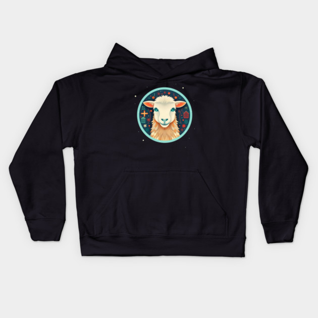 Sheep in Ornament, Love Farm Animals Kids Hoodie by logiamerch