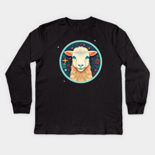 Sheep in Ornament, Love Farm Animals Kids Long Sleeve T-Shirt
