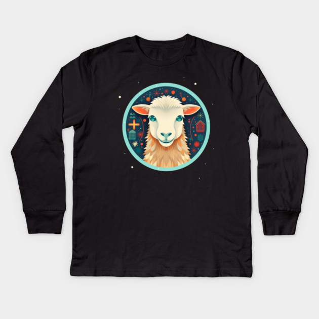 Sheep in Ornament, Love Farm Animals Kids Long Sleeve T-Shirt by logiamerch
