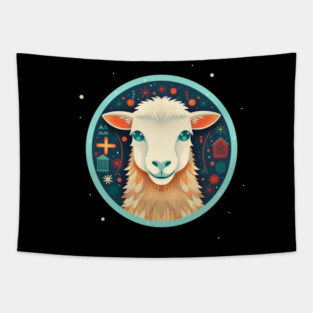 Sheep in Ornament, Love Farm Animals Tapestry