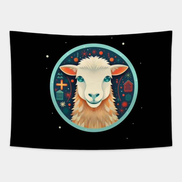 Sheep in Ornament, Love Farm Animals Tapestry by logiamerch