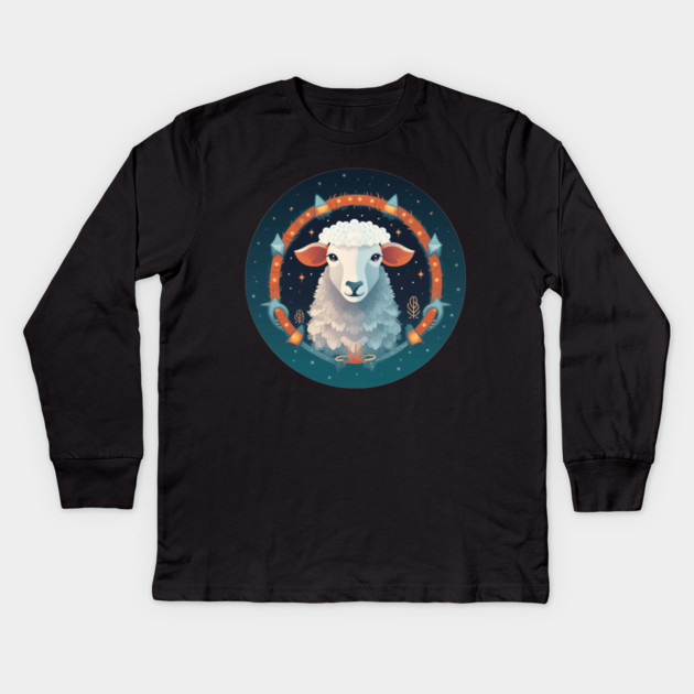 Sheep in Ornament, Love Farm Animals Kids Long Sleeve T-Shirt by logiamerch