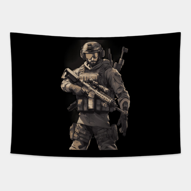 Tactical Soldier Tapestry by animegirlnft