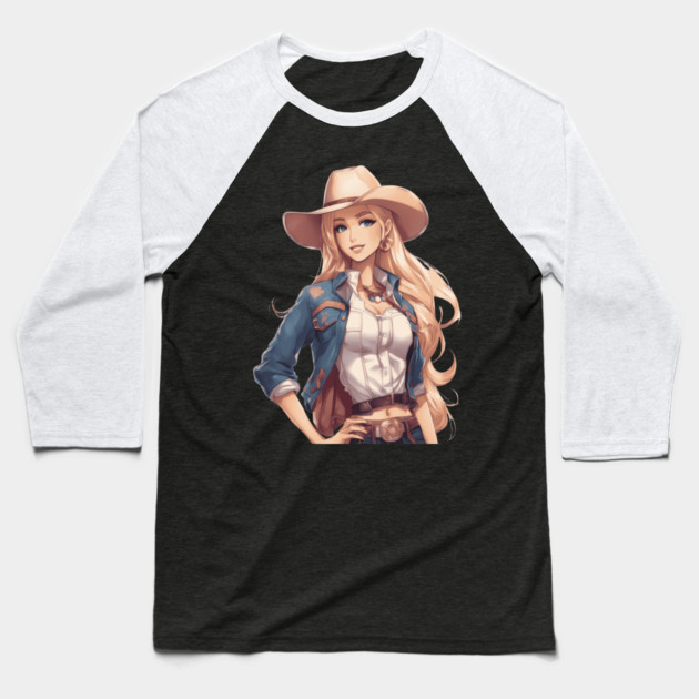 Western Cowgirl Baseball T-Shirt by animegirlnft