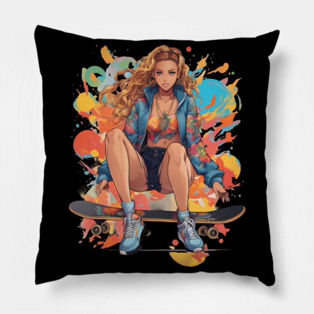 Skater Girl Pillow by animegirlnft