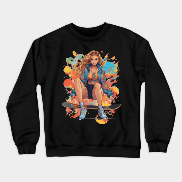 Skater Girl Crewneck Sweatshirt by animegirlnft