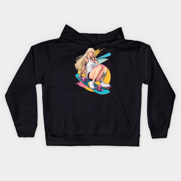 Skateboard Girl Kids Hoodie by animegirlnft