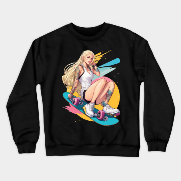 Skateboard Girl Crewneck Sweatshirt by animegirlnft