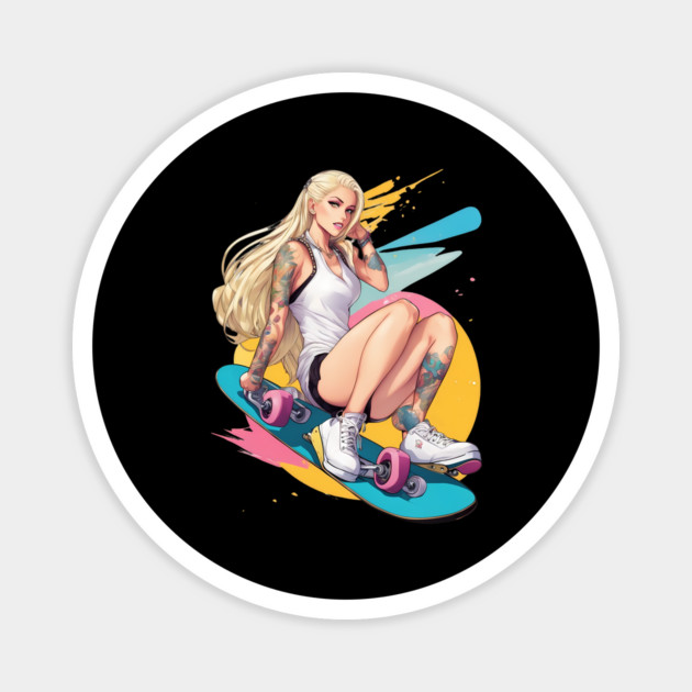 Skateboard Girl Magnet by animegirlnft