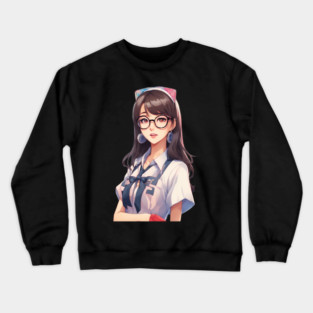 Nerd Asian Schoolgirl Crewneck Sweatshirt