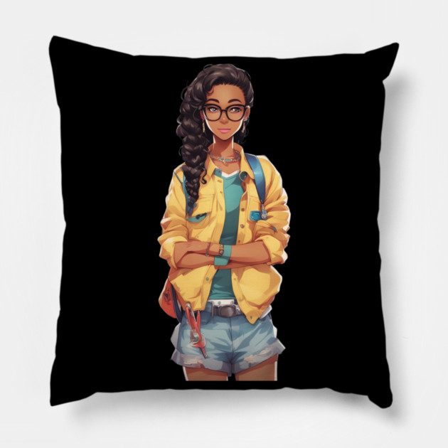 Nerd Black Schoolgirl Pillow by animegirlnft
