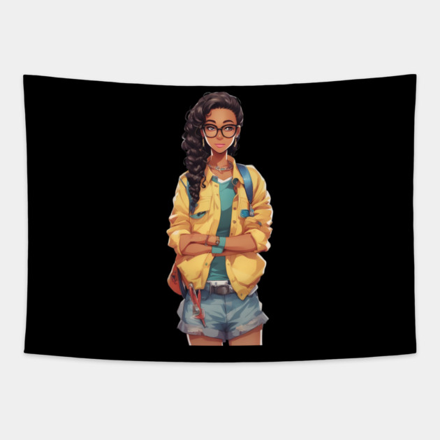 Nerd Black Schoolgirl Tapestry by animegirlnft