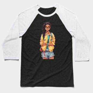 Nerd Black Schoolgirl Baseball T-Shirt