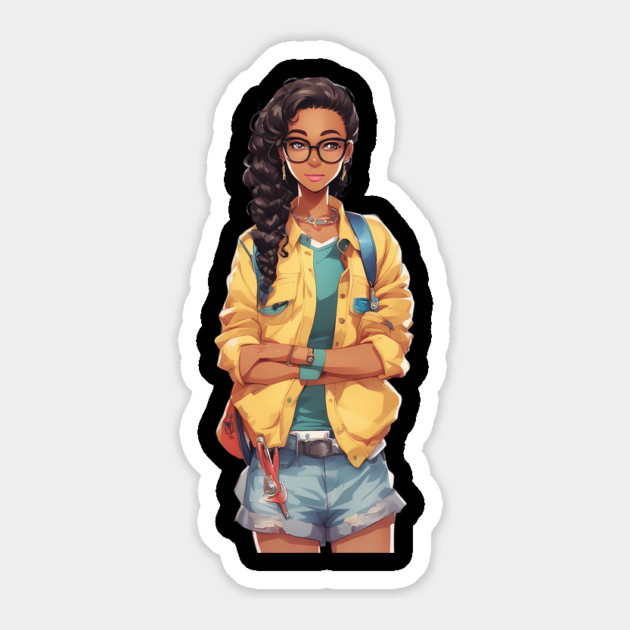 Nerd Black Schoolgirl Sticker by animegirlnft