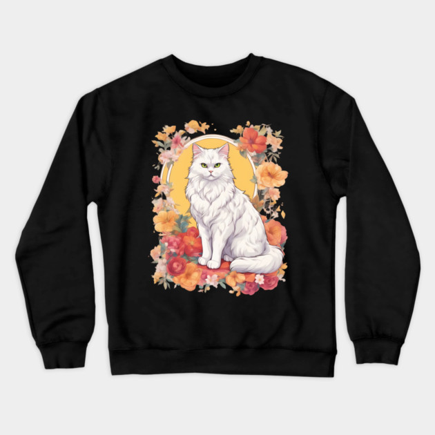 Flowers Cat Crewneck Sweatshirt by animegirlnft