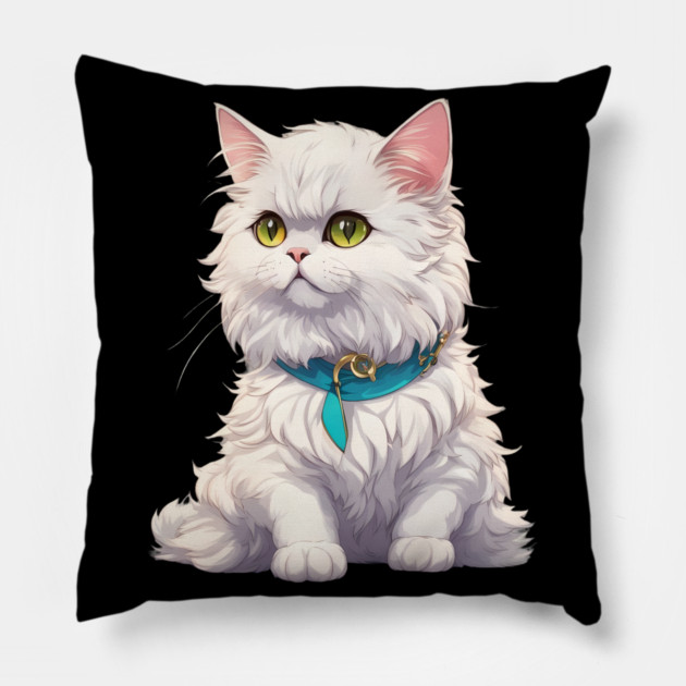 White Persian Cat Pillow by animegirlnft