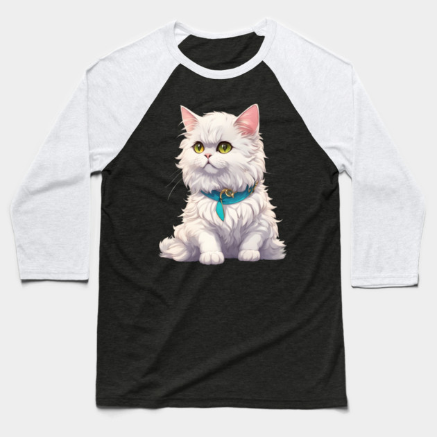 White Persian Cat Baseball T-Shirt by animegirlnft
