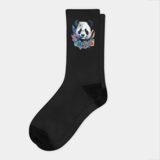 Fantasy, Watercolor, Panda Bear With Flowers and Butterflies Socks