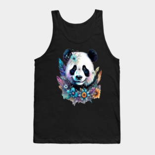 Fantasy, Watercolor, Panda Bear With Flowers and Butterflies Tank Top