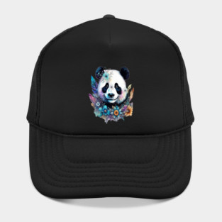 Fantasy, Watercolor, Panda Bear With Flowers and Butterflies Hat