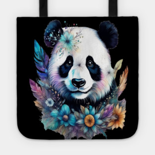 Fantasy, Watercolor, Panda Bear With Flowers and Butterflies Tote