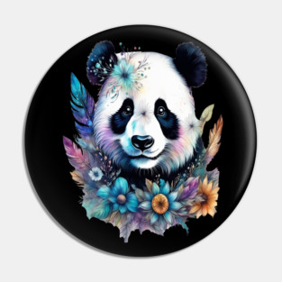 Fantasy, Watercolor, Panda Bear With Flowers and Butterflies Pin