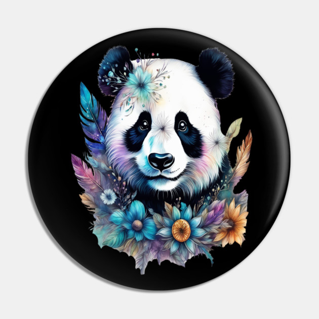 Fantasy, Watercolor, Panda Bear With Flowers and Butterflies Pin by BirdsnStuff