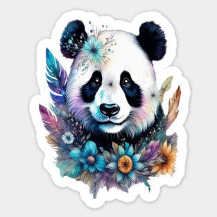 Fantasy, Watercolor, Panda Bear With Flowers and Butterflies Sticker