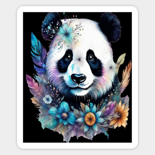 Fantasy, Watercolor, Panda Bear With Flowers and Butterflies Magnet by BirdsnStuff