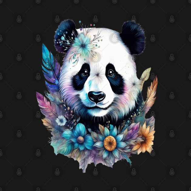 Fantasy, Watercolor, Panda Bear With Flowers and Butterflies by BirdsnStuff