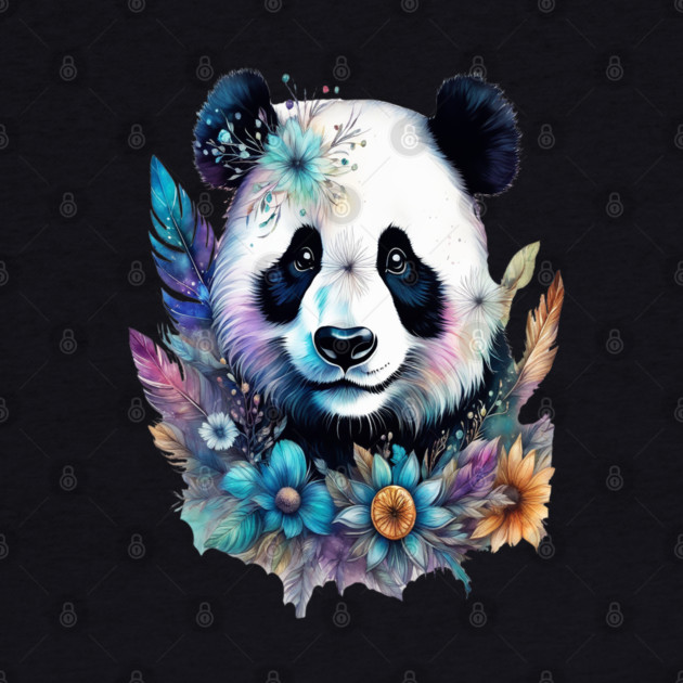Fantasy, Watercolor, Panda Bear With Flowers and Butterflies by BirdsnStuff