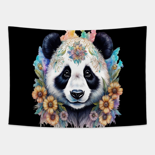 Fantasy, Watercolor, Panda Bear With Flowers and Butterflies Tapestry by BirdsnStuff