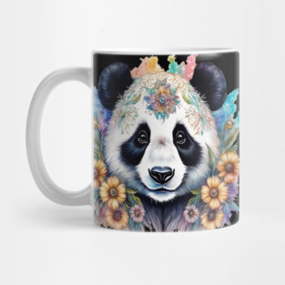 Fantasy, Watercolor, Panda Bear With Flowers and Butterflies Mug