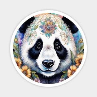 Fantasy, Watercolor, Panda Bear With Flowers and Butterflies Magnet