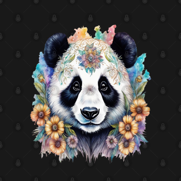 Fantasy, Watercolor, Panda Bear With Flowers and Butterflies by BirdsnStuff