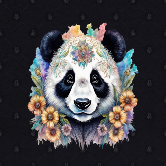 Fantasy, Watercolor, Panda Bear With Flowers and Butterflies by BirdsnStuff