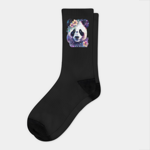 Fantasy, Watercolor, Panda Bear With Flowers and Butterflies Socks by BirdsnStuff