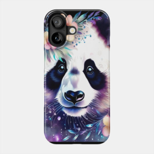 Fantasy, Watercolor, Panda Bear With Flowers and Butterflies Phone Case