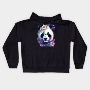 Fantasy, Watercolor, Panda Bear With Flowers and Butterflies Kids Hoodie