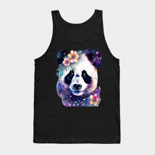 Fantasy, Watercolor, Panda Bear With Flowers and Butterflies Tank Top by BirdsnStuff