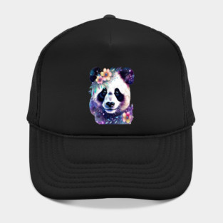 Fantasy, Watercolor, Panda Bear With Flowers and Butterflies Hat