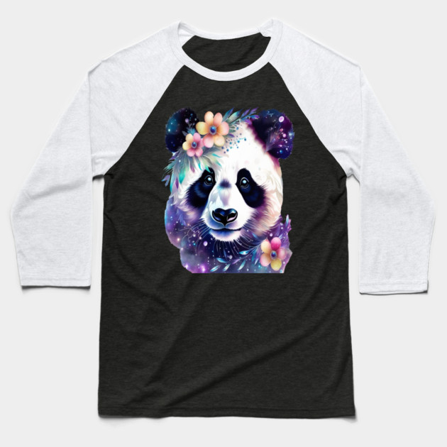 Fantasy, Watercolor, Panda Bear With Flowers and Butterflies Baseball T-Shirt by BirdsnStuff