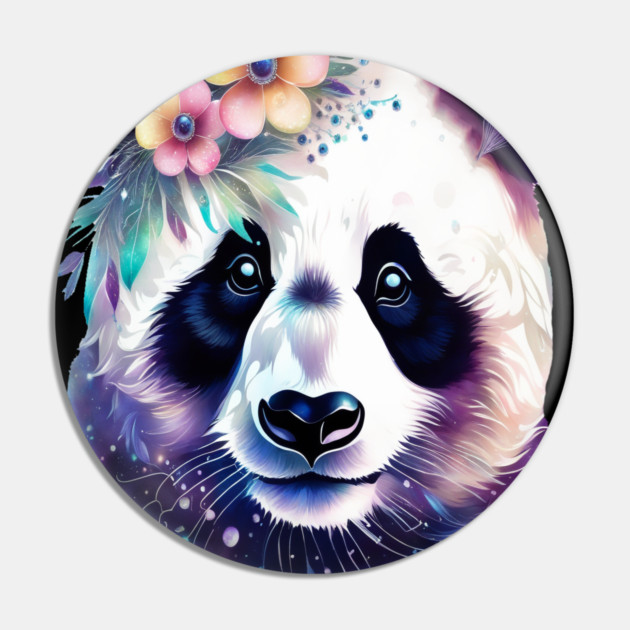 Fantasy, Watercolor, Panda Bear With Flowers and Butterflies Pin by BirdsnStuff