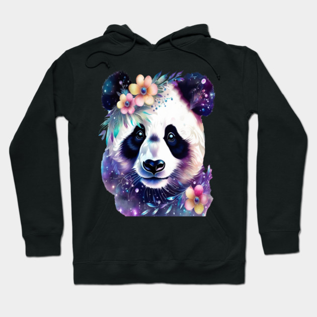 Fantasy, Watercolor, Panda Bear With Flowers and Butterflies Hoodie by BirdsnStuff