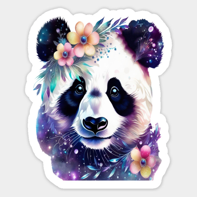 Fantasy, Watercolor, Panda Bear With Flowers and Butterflies Magnet by BirdsnStuff