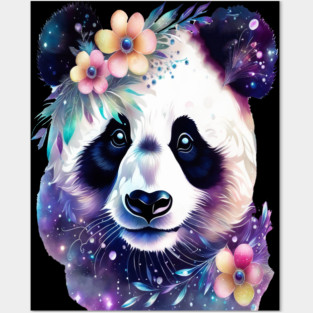 Fantasy, Watercolor, Panda Bear With Flowers and Butterflies Posters and Art